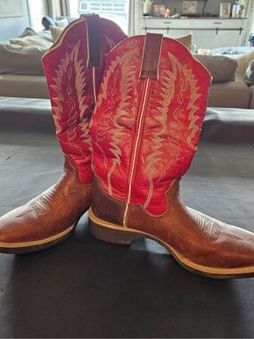 Cinch Brown Leather & Red Embroidered Western Cowboy Boots